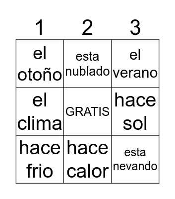 el tiempo y las estaciones Bingo Card