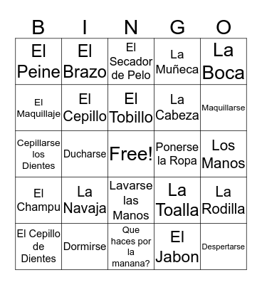 Spanish Bingo teehee Bingo Card