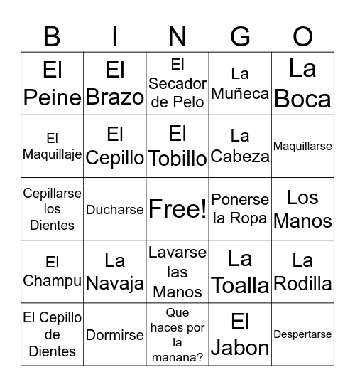 Spanish Bingo teehee Bingo Card