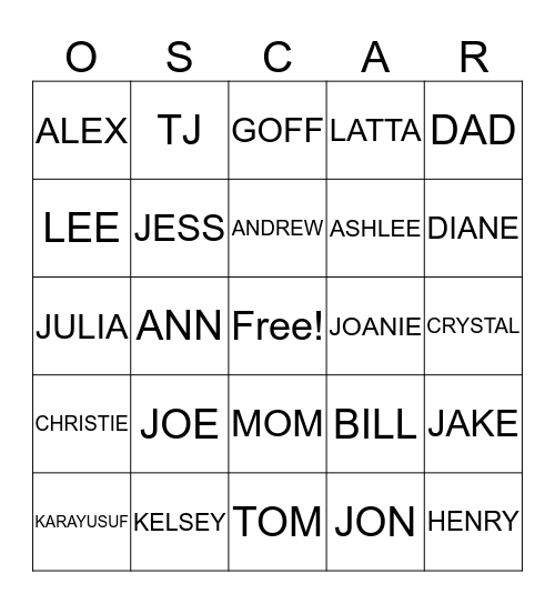 OSCAR Bingo Card