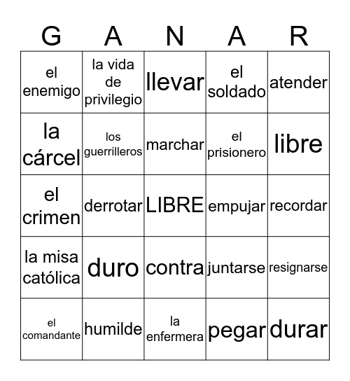 GANAR Bingo Card