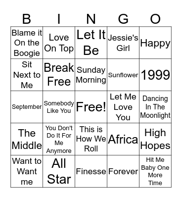 Music Bingo  Bingo Card