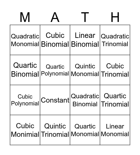 Polynomial MATH-Bingo Card