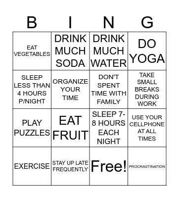 HEALTHY LIVING Bingo Card