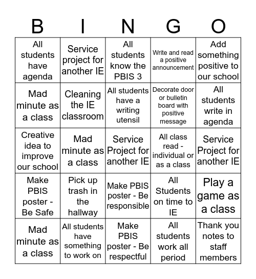 PBIS BINGO Card