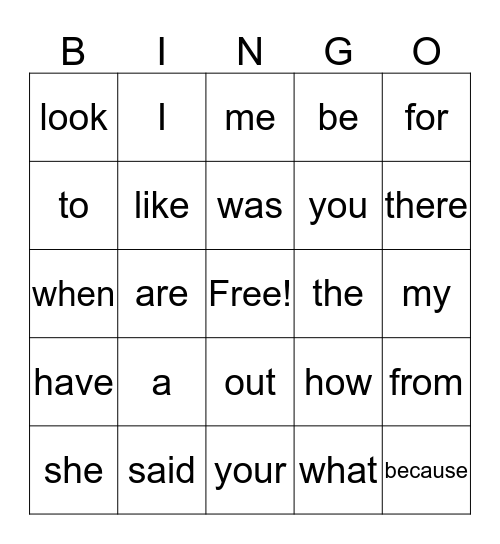 1st Grade Sight Words bingo Card