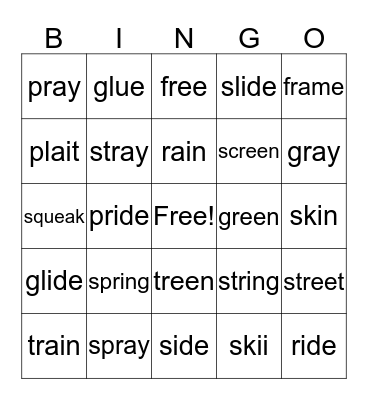 Digraph Bingo Card