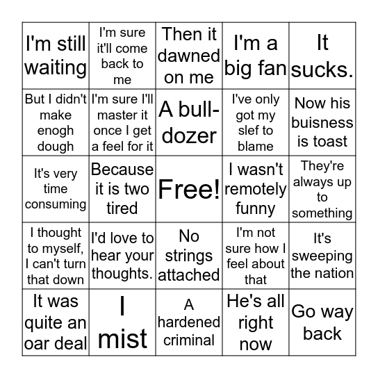 Pun Bingo Card