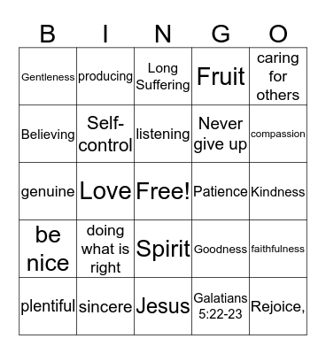 Fruits of the Spirit Bingo Card