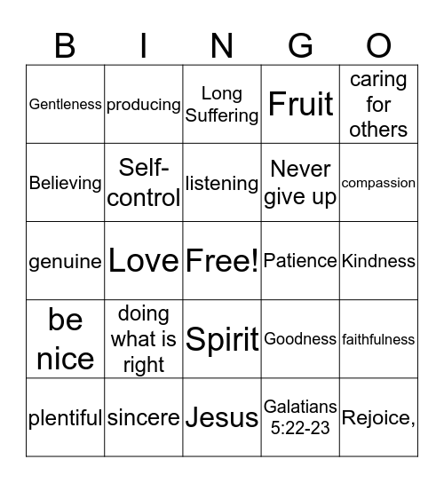 Fruits of the Spirit Bingo Card