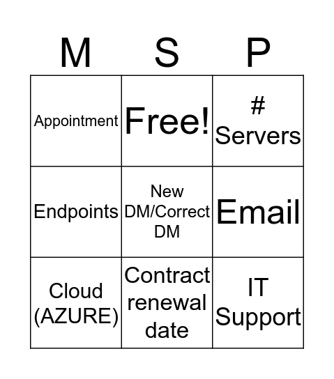 MSP Bingo Card
