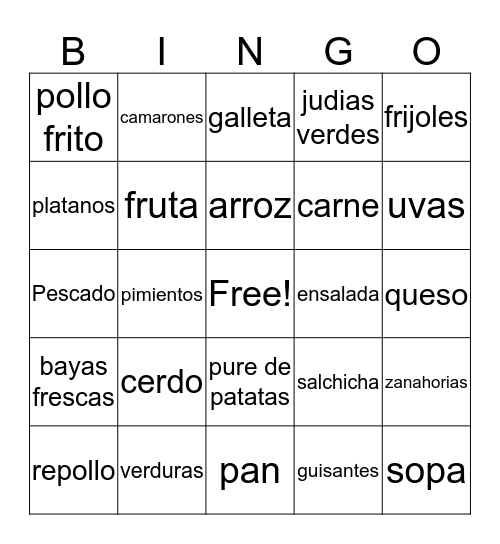 Almuerzos Escolares Bingo Card