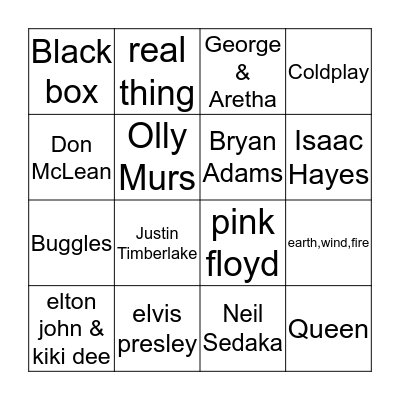 Band or Singer Name's Bingo Card
