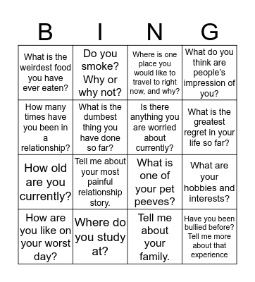 Icebreaker Bingo Card