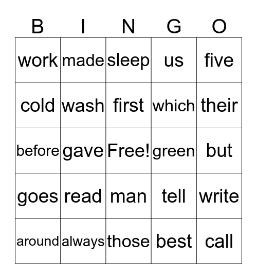 High Frequency Bingo  Bingo Card