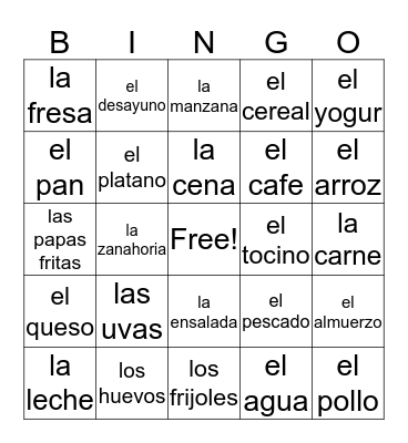 La Comida Bingo Card