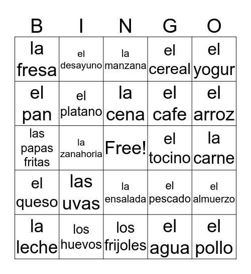 La Comida Bingo Card