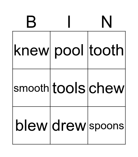 OO and EW Words Bingo Card