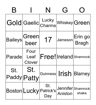 St. Patrick's Day Bingo Card