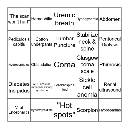 PEDS BINGO ch 43-47 Bingo Card