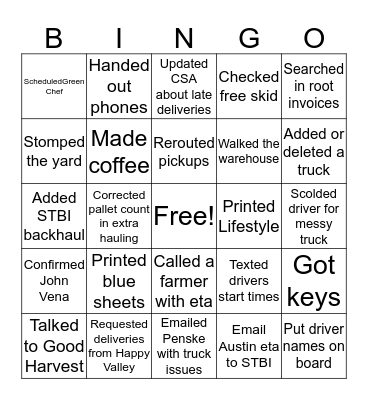 Dispatch Bingo Card