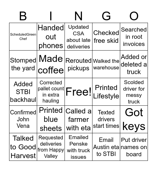 Dispatch Bingo Card