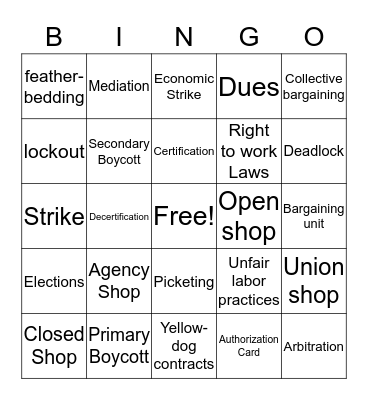 UNION BINGO Card