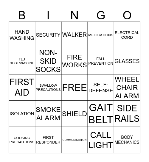 SAFETY Bingo Card