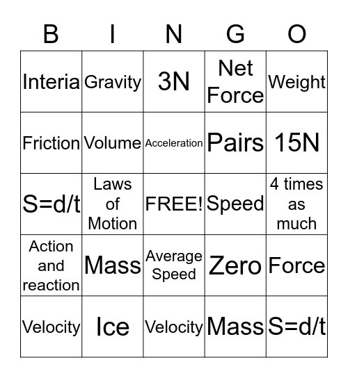 Physics  Bingo Card