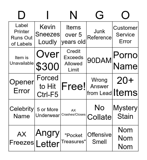 Duluth Returns Dingo Bingo Card