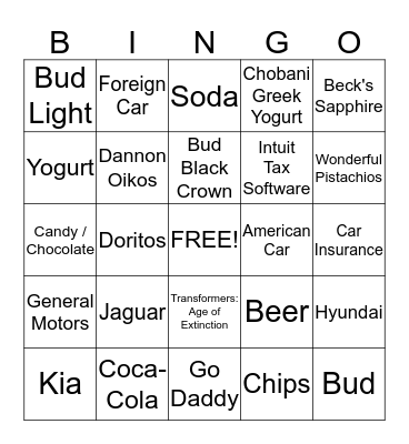 Superbowl Bingo 2014 Bingo Card