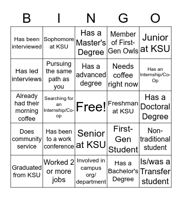 Professional Bingo Card