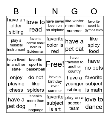 Get-To-Know-You Bingo Card