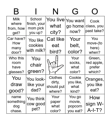 Sentences Bingo Card