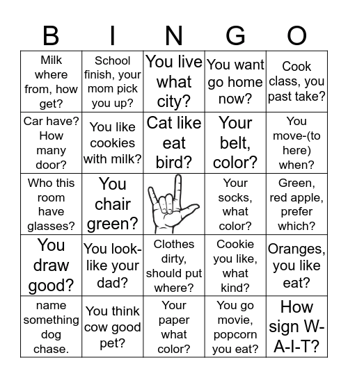 Sentences Bingo Card