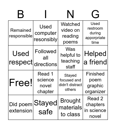 ELA  Bingo Card