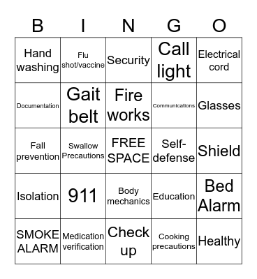 S A F E T Y  Bingo Card