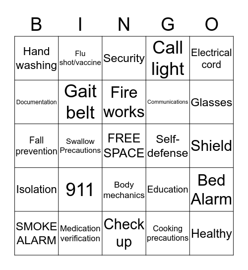 S A F E T Y  Bingo Card