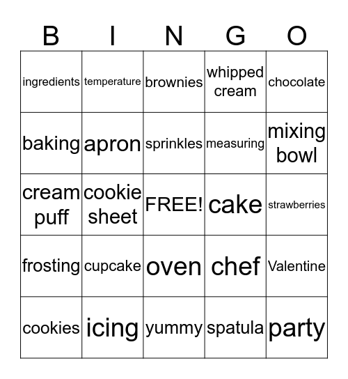 Betsy's Bake Shop Bingo Card