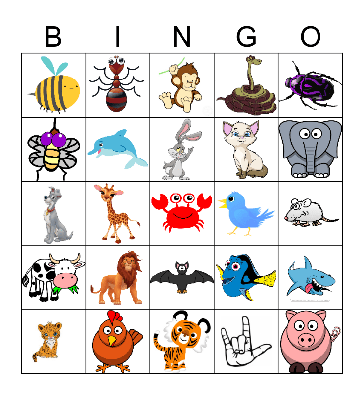 AnimalsPictures Bingo Card