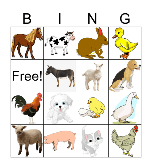 Los animales de la granja Bingo Card