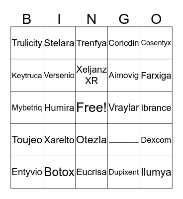TV Medication Bingo Card
