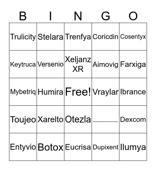 TV Medication Bingo Card