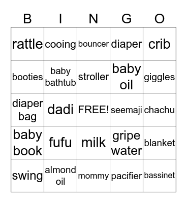 Ashok & Seema's Baby Shower Bingo Card