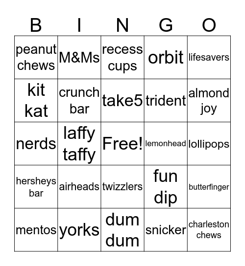 Candy Bingo Card