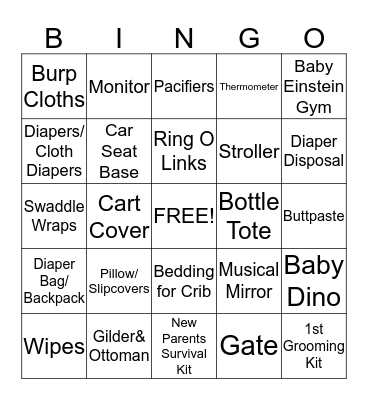 Ava's Baby Shower Bingo Card