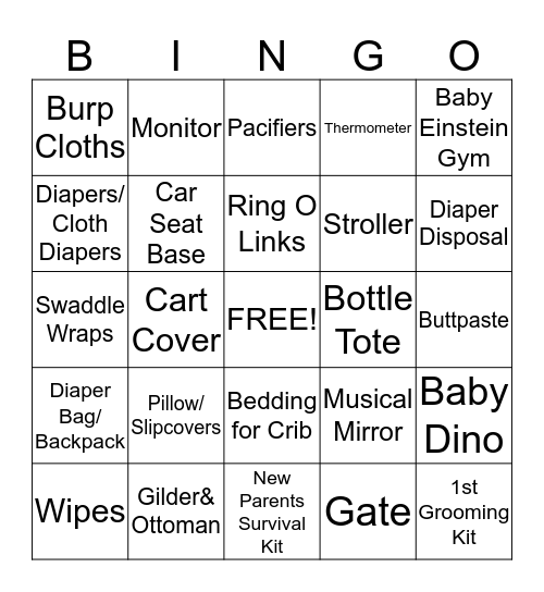 Ava's Baby Shower Bingo Card