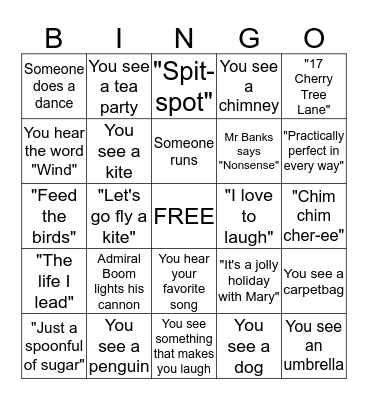 Mary Poppins Bingo Card