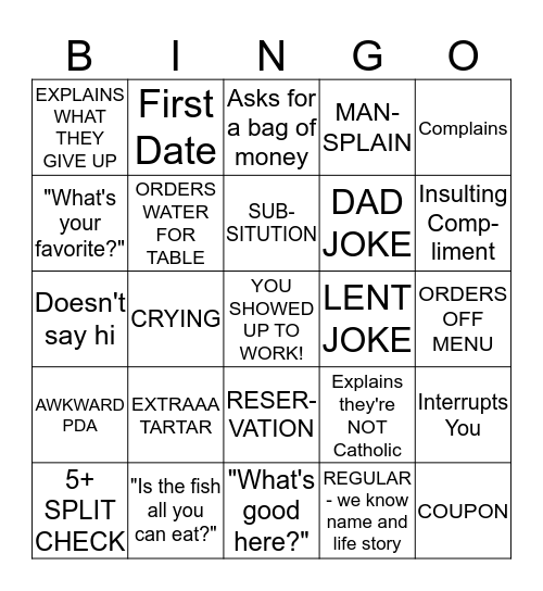 TAVERN LENT Bingo Card