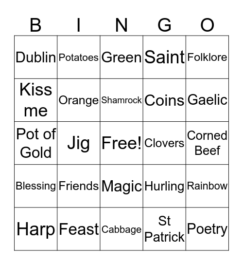 Happy St. Patrick's Day Bingo Card